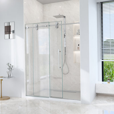 56"-60"W*72" H Frameless Single Sliding Shower Door – 5/16" (8Mm) Clear Tempered Glass, Bypass Design With Chrome Finish