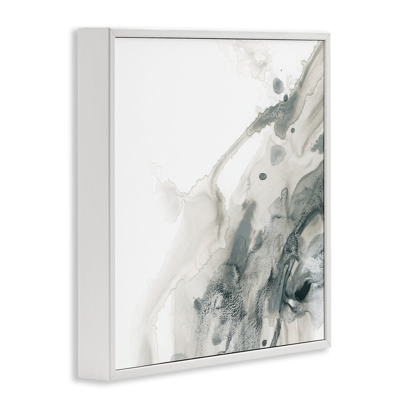 «Grey Splash» sur fond blanc, estampe numérique par June Erica Vess, Giclée encadrée blanc bord de mer, H 24 po x l 24 po