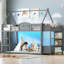 Lit mezzanine bas avec bibliothèque, 3 tiroirs et boîtes de rangement pour enfants | Lit superposé simple pour petits espaces-552998705