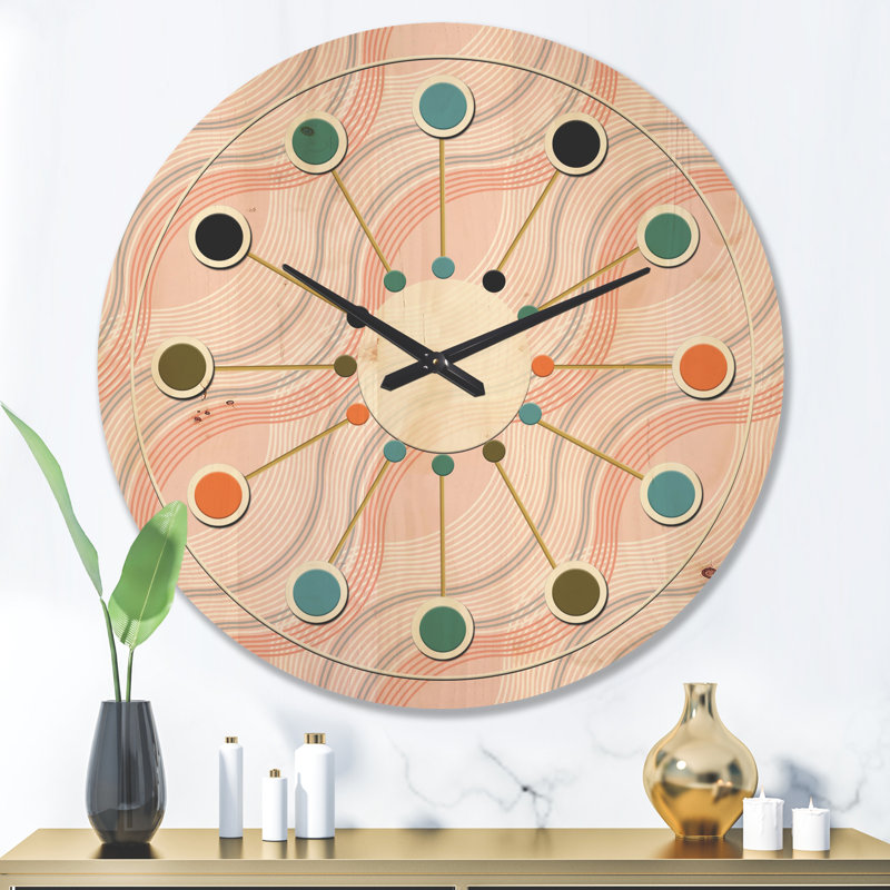 Horloge murale rose Mid-Century, Grand