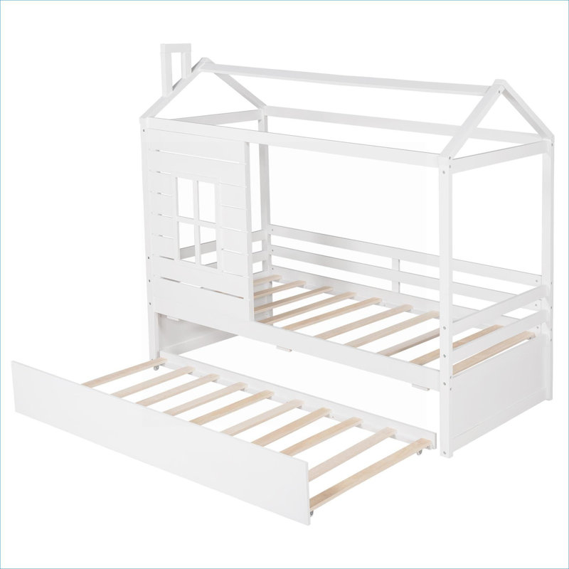 Lit plateforme simple en bois massif Clean White avec lit gigogne supplémentaire pour chambre résidentielle