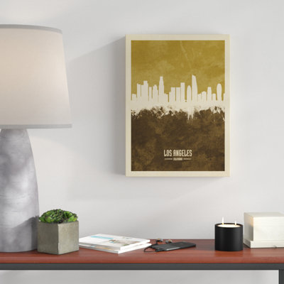 'Los Angeles California Skyline Brown' Graphic Art on Wrapped Canvas