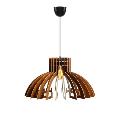 Élégant lustre couronne scandinave, finition noyer, 15,0 po x 15,4 po | Corps en panneau de fibres à densité moyenne, câble réglable | Douille E27, 40 W maximum | Parfait pour l'éclairage moderne de salon et de salle à manger, design élégant et fonctionnel