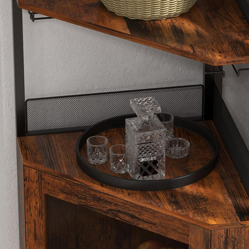 Corner Wine Bar Rack Cabinet With Detachable Wine Rack, Home Bar Cabinet, Brown/Black