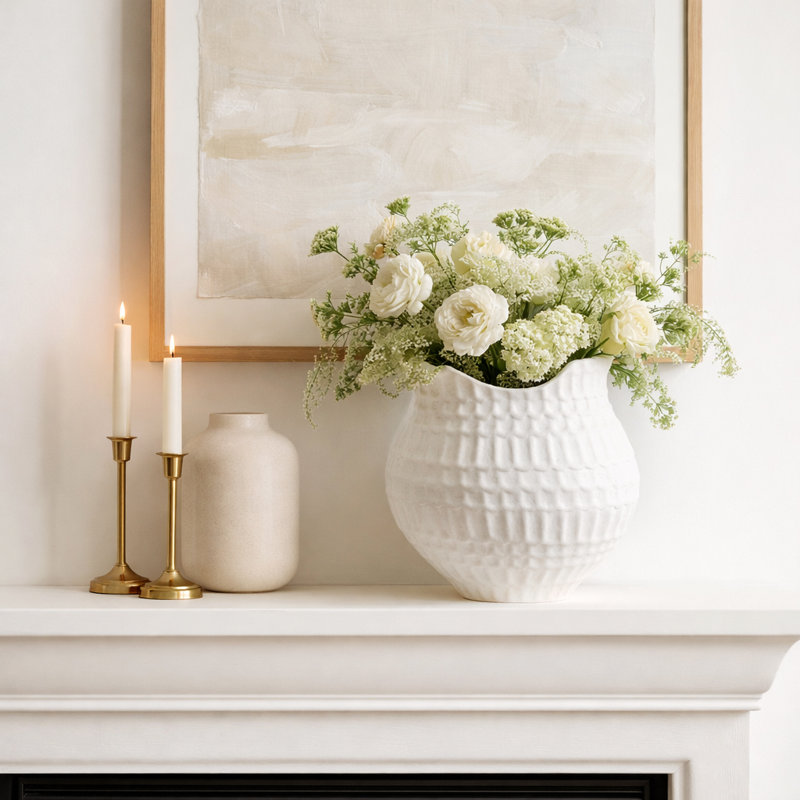 Ceramic and Porcelain Vase with Sculptural Curved Rim and Artisan Textured Surface for a Modern Handcrafted Decorative Accent