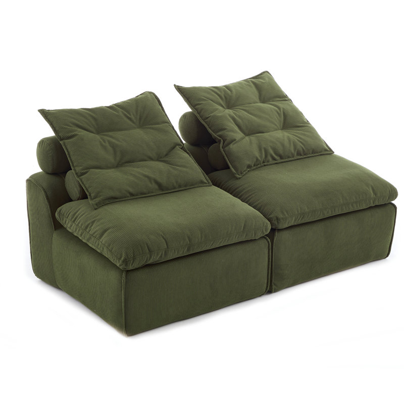 [NOUVEAU!] Canapé modulaire sans accoudoirs à deux places de 66 pouces, combinaison de bricolage flexible, canapé rembourré en velours côtelé de polyester avec cou et coussins lombaires, vert