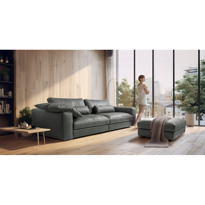 Parven 4 Seater Genuine Leather Sofa, Grey