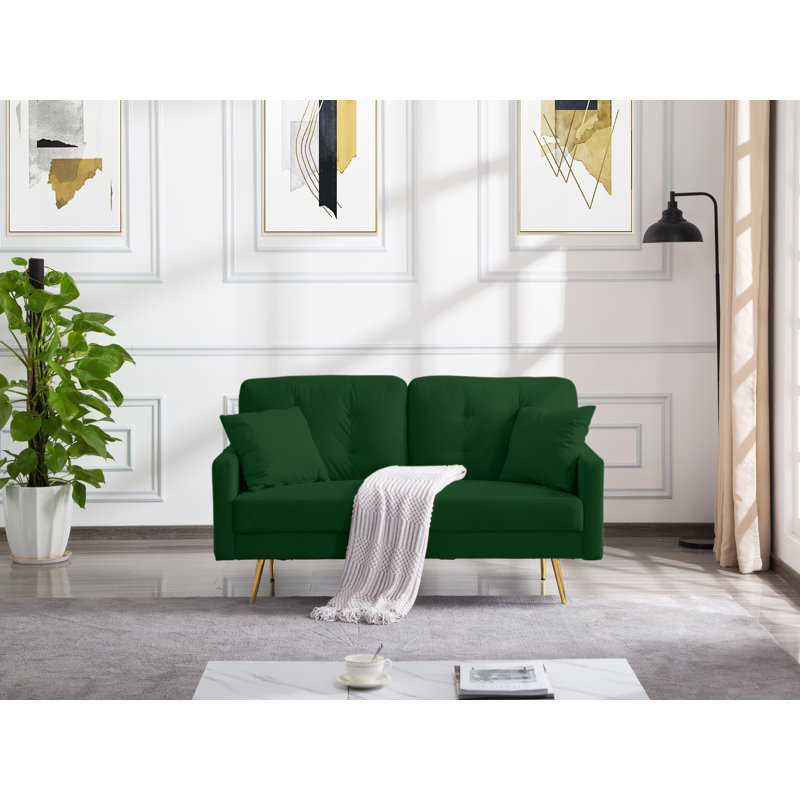 Causeuse en velours 61 po, Velours vert foncé