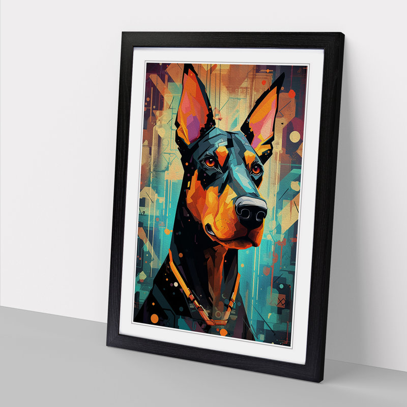Doberman Futurism No.2 - Single Picture Frame Print on Wood, Black, 34" H x 25" W x 2" D