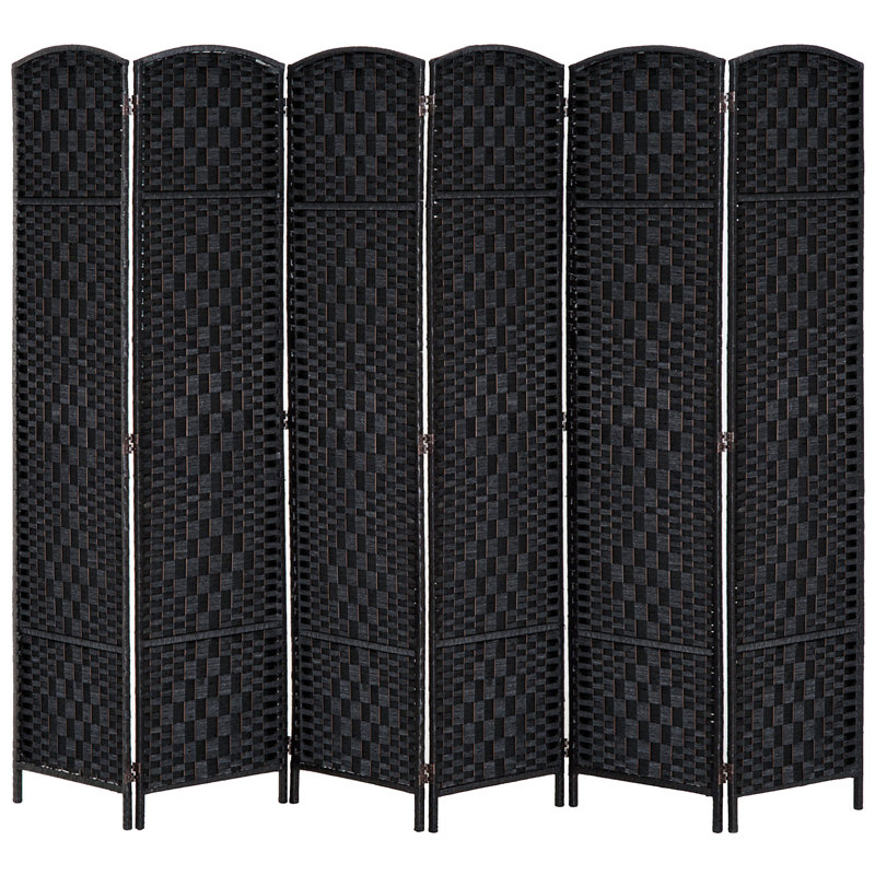 Paravent en osier 6 panneaux 6 pi de hauteur - noir, H 70,75 po x l 106,25 po x P 0,75 po, Noir