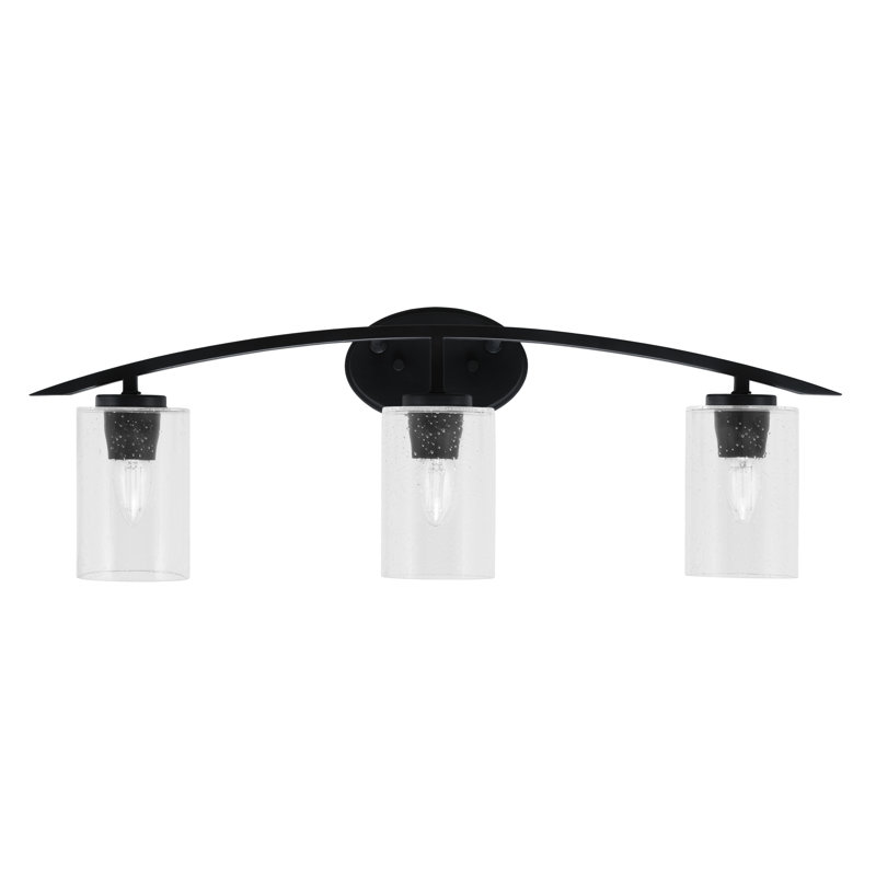 Barre d'éclairage de salle de bain 3 lumières avec verre à bulles transparent 4 po Kurve, Noir mat