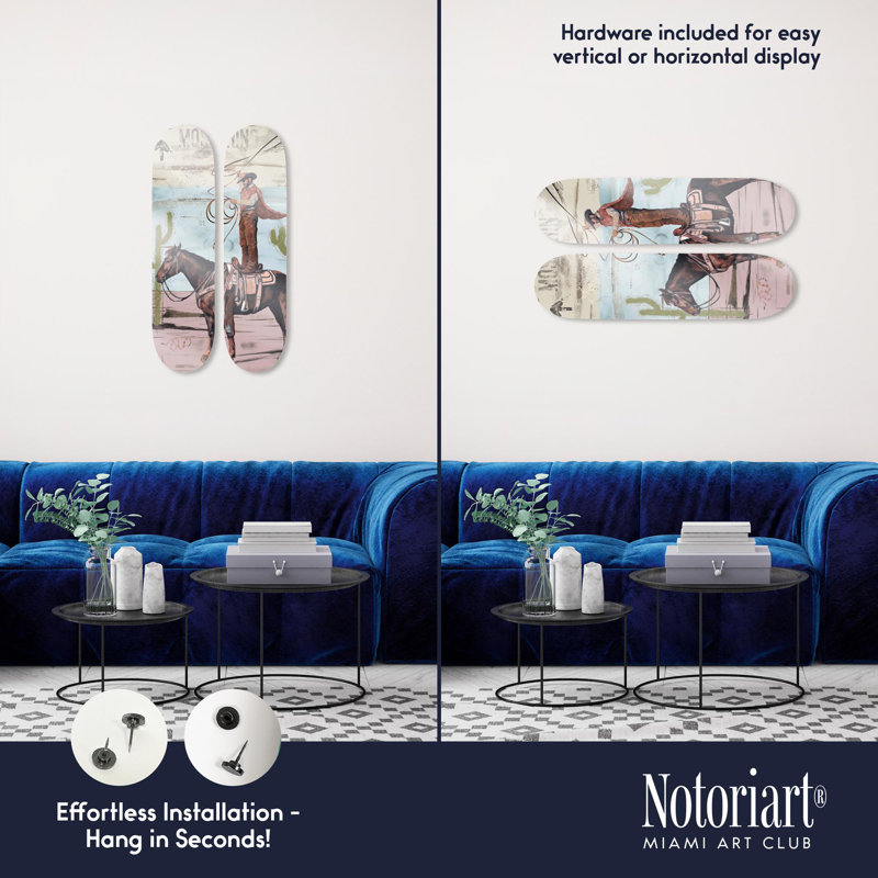 Ensemble d'art mural moderne en acrylique Skateboard Modern par Notoriart, 2 panneaux, 8 x 32, à cheval, Selle