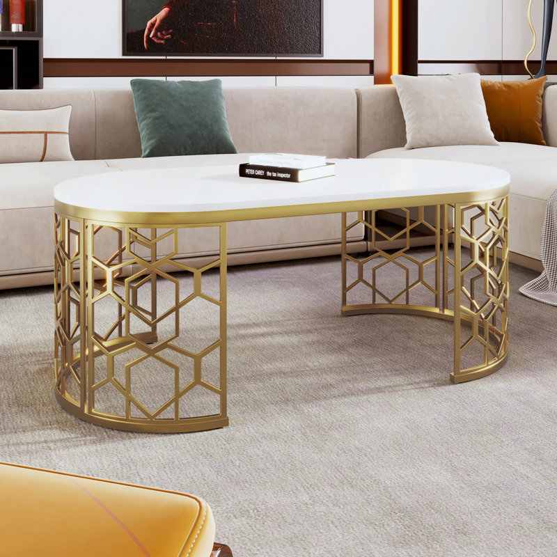 Table, table basse ovale moderne avec cadre en acier inoxydable
