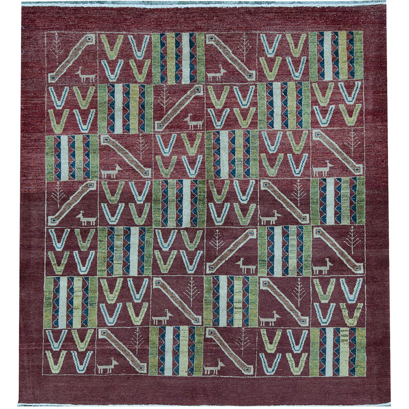 Hand-Knotted High-Quality Blue and Rust Area Rug