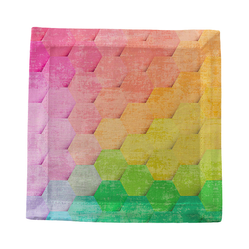 Hex Cotton Sateen Cocktail Napkins, Pink Yellow Green