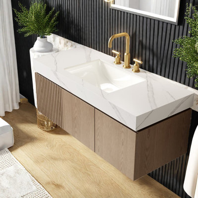 Spacious Modern Vanity Cabinet And Sink, Carrara White Marble Top
