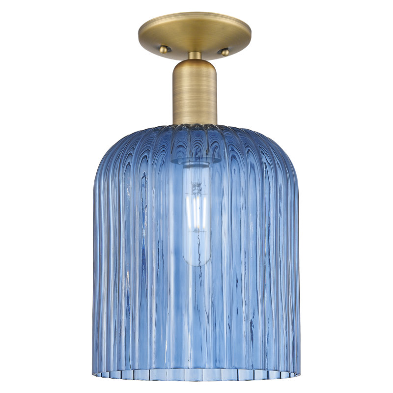 Downtown Urban - Alvarez - 1 Light 8" Semi-Flush Mount, Blue, Brushed Brass