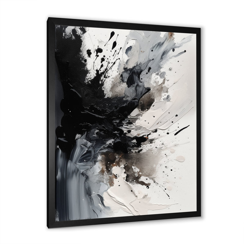 «Black Textured Splash Paint Art IV», art abstrait sur toile, H 40 po x l 30 po x P 1,5 po, Cadre photo noir
