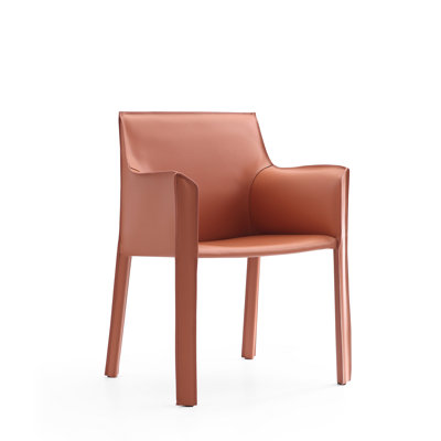 Vogue Modern Vegan Leather Upholstered Metal Dining Arm Chair in Clay