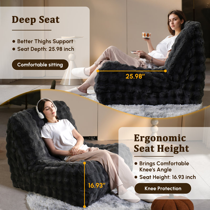 Fontanez No Assembly Required Compression Packed Bean Bag Chair For Adults, Giant Oversized Fluffy Bean Bag For Fireside, Mid Century Foam Floor Chair For Home, Apartment, Gaming Venue, Dorm