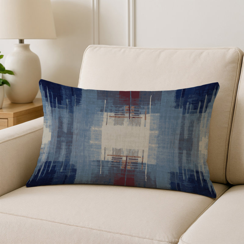 Coussin décoratif intérieur et extérieur Modern, Gris / bleu / beige abstrait, Rectangle H 20 po x l 14 po