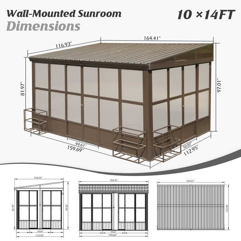 10 ft. x 14 ft. Wall Mounted Sunroom with Galvanized Steel Roof and Polycarbonate Panels