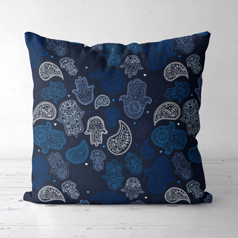 Housse de coussin carré et insert, Bleu marine / bleu / blanc