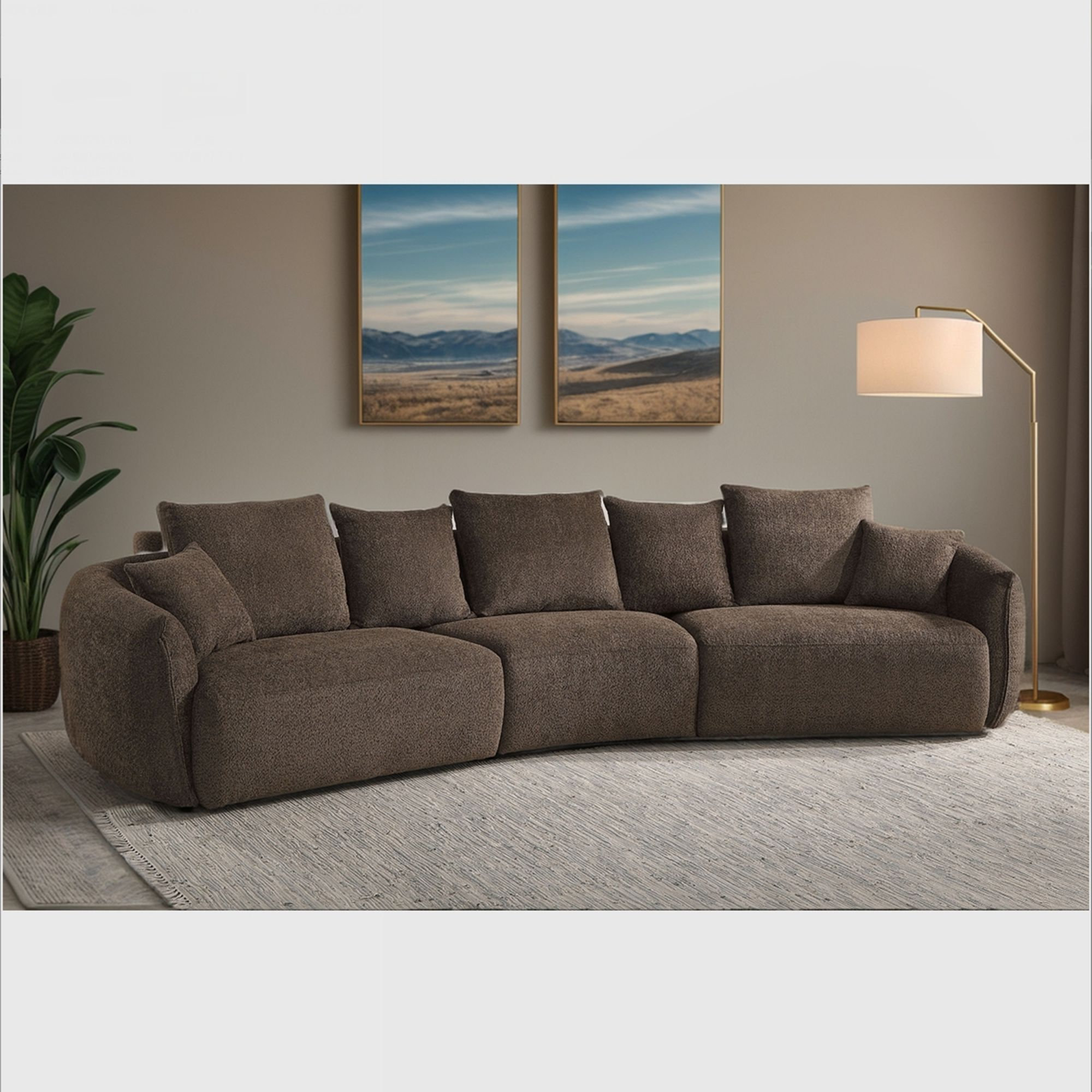 INLE Soft Rounded Edge Brown Curved Sofa With 7 Pillows | Wayfair