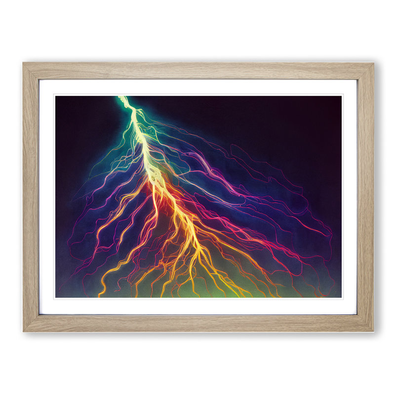 Watercolour Lightning Bolt Vol.2 - Single Picture Frame Print, 25cm H x 34cm W x 2cm D, Oak