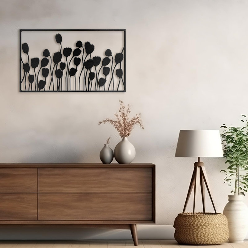 Wall Decor Metal, Black, 15" H x 30" W x 0.05" D