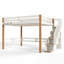 Lit mezzanine double en bois pleine grandeur avec tablettes de rangement, crochets et espace sous le lit, beige et naturel-131271894