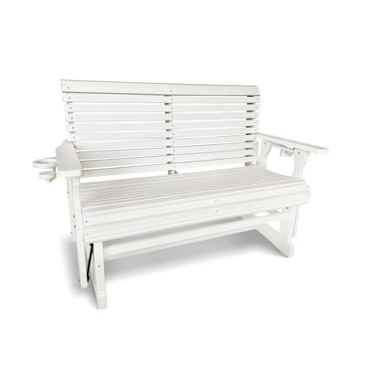 HDPE Patio Glider with High Roll Back and Deep Contoured Seat, Solid Fir Wood, 2-Seater