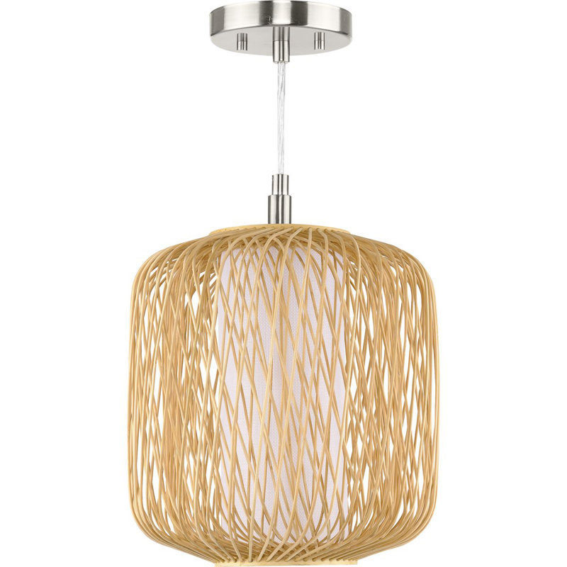 Luminaire suspendu cylindrique à 1 lumière Annasofia, Rotin naturel