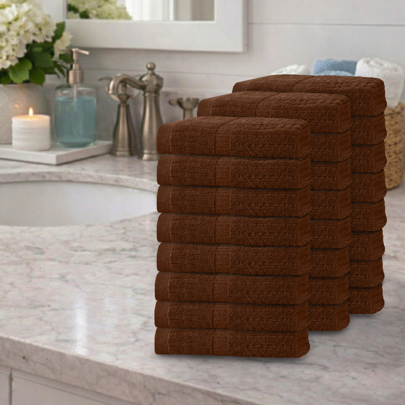 Ensemble de serviettes à main 24 pièces Willow - 100% coton peigné, 630 g / m² de qualité supérieure, chocolat, ultra doux et très absorbant