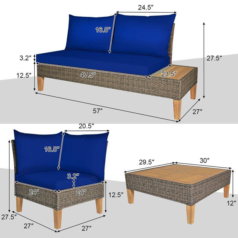 Akash Acacia 6 - Person Patio Conversation Set with Cushions