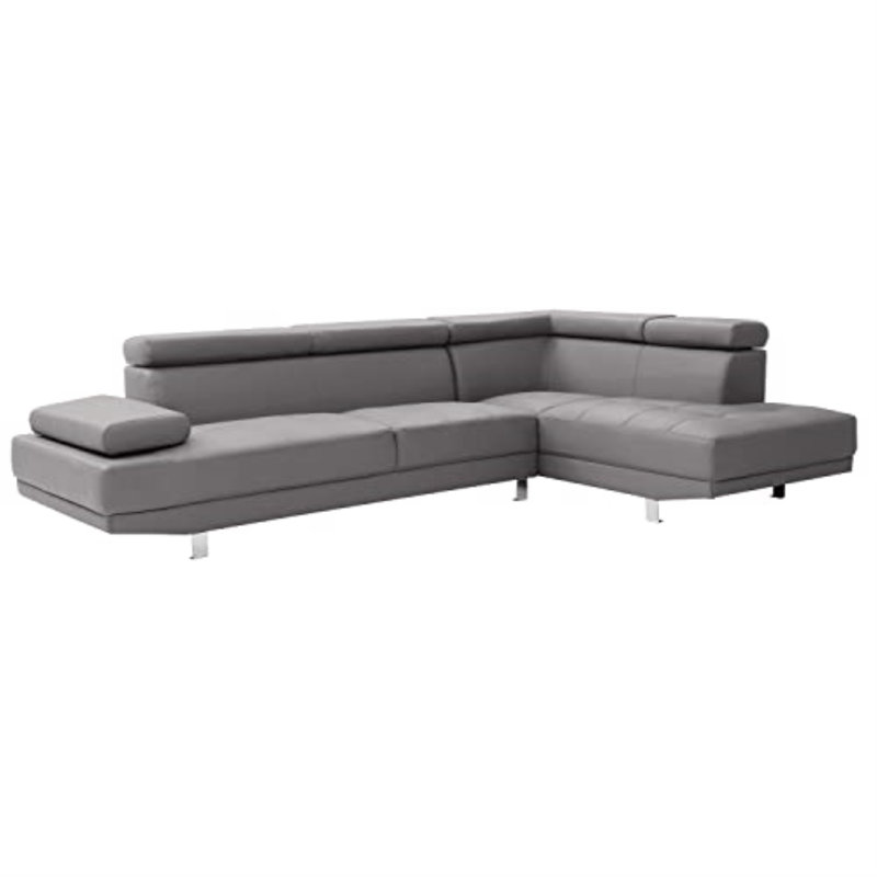 Mraz Modern Sectional, Faux Leather, Gray