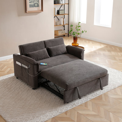 3 In 1 Convertible Sleeper Sofa Bed With USB Ports And Side Pockets