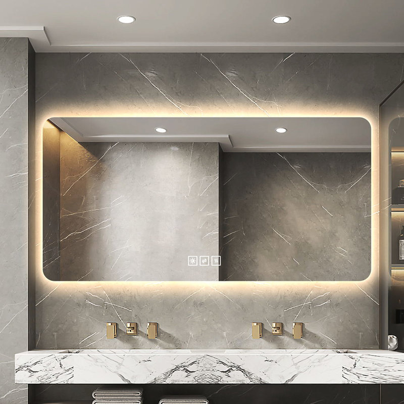Miroir à DEL 48 po x 24 po pour la salle de bain - Corrosion, options d'éclairage tricolore, écran tactile brouillard 48 * 24 po, DEL à intensité variable tricolore, contrôle