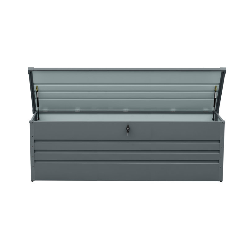 Coffre de terrasse en métal 260 gallons - imperméable et verrouillable. Très grand rangement pour patio, jardin, piscine. Gris foncé Fluctuation du temps. Option de fermeture de l'utilisateur. Conception de table polyvalente. Assemblage simple