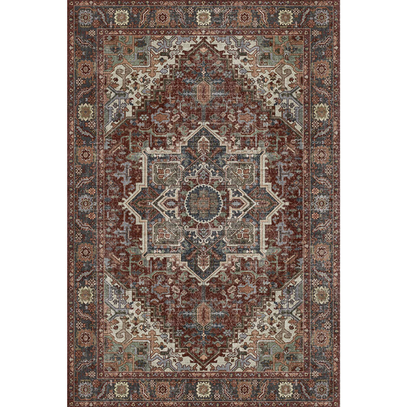 Bohemian Vintage Area Rug Washable Non Slip Moroccan Plant Floral Indoor Rug, Rectangle 5' x 7'
