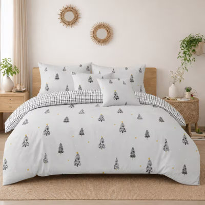 Duvet Cover Set Light Grey Christmas Tree Reversible Poly-Cotton Sizes with Pillowcase