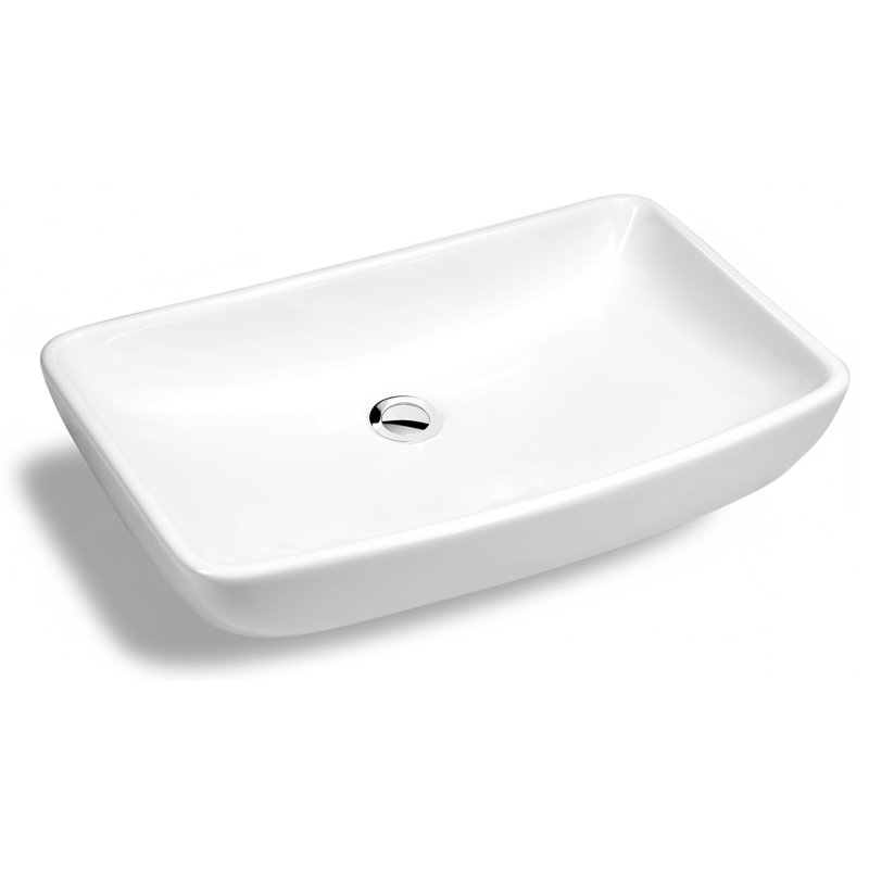 Molly Series 23 In. Rectangular Ceramic Vessel Sink Basin In Glossy White With Curved Edge For Countertop Bathroom Vanity