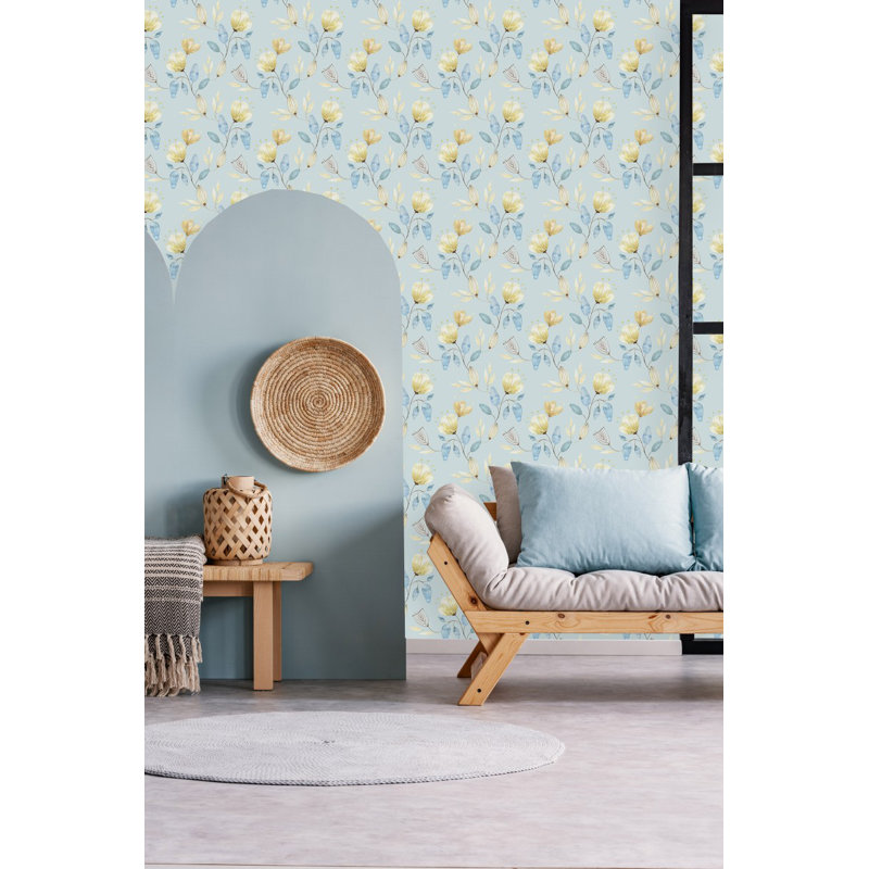 Panneau de papier peint, L 2,08 pi x L 10,42 pi, Jaune / bleu / saphir