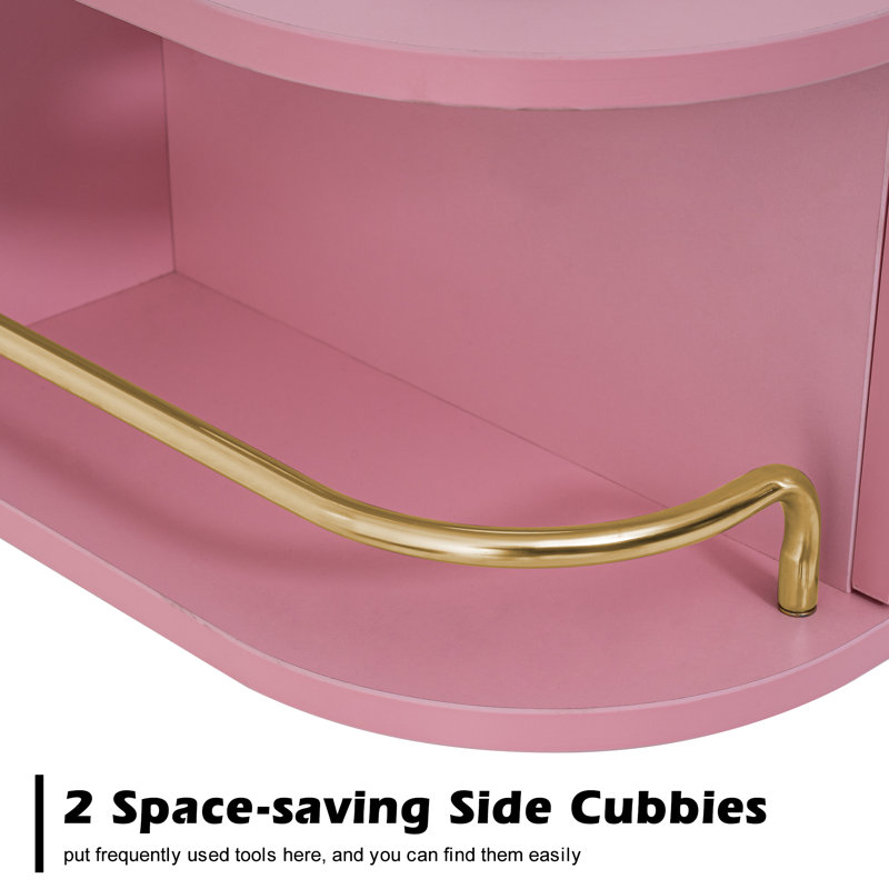 Locking Wall Mount Barber Salon Station with Mirror, Pinlk