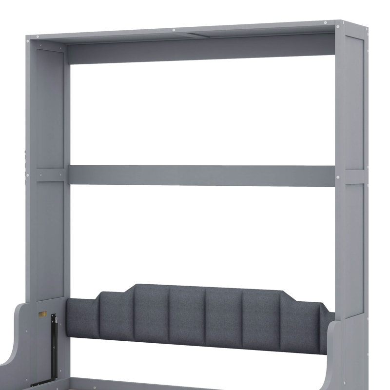 Grand lit escamotable à suspendre au mur avec coussin, cadre de lit pliable en bois se transformant en canapé, Gris