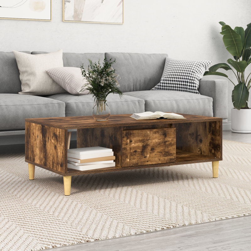 Coffee Table Engineered Wood Tables Living Room Modern Low Contemporary, Smoked Oak