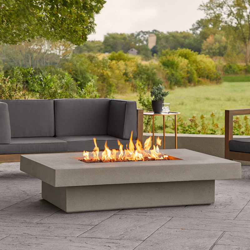 Geneva Rectangle Concrete Propane Fire Pit Table by Jensen Co., 14" H x 60" W x 45" D, Flint