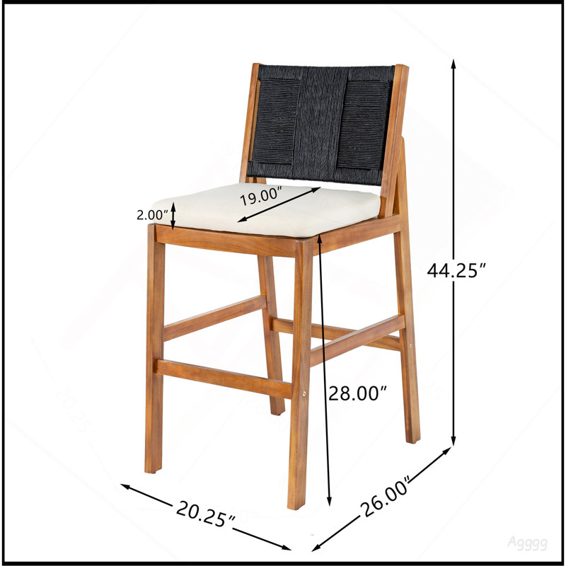 4 pièces Tabouret de bar extérieur noir en bois d'acacia massif et osier tissé Arly