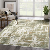 Tapis abstrait en polypropylène vert / gris