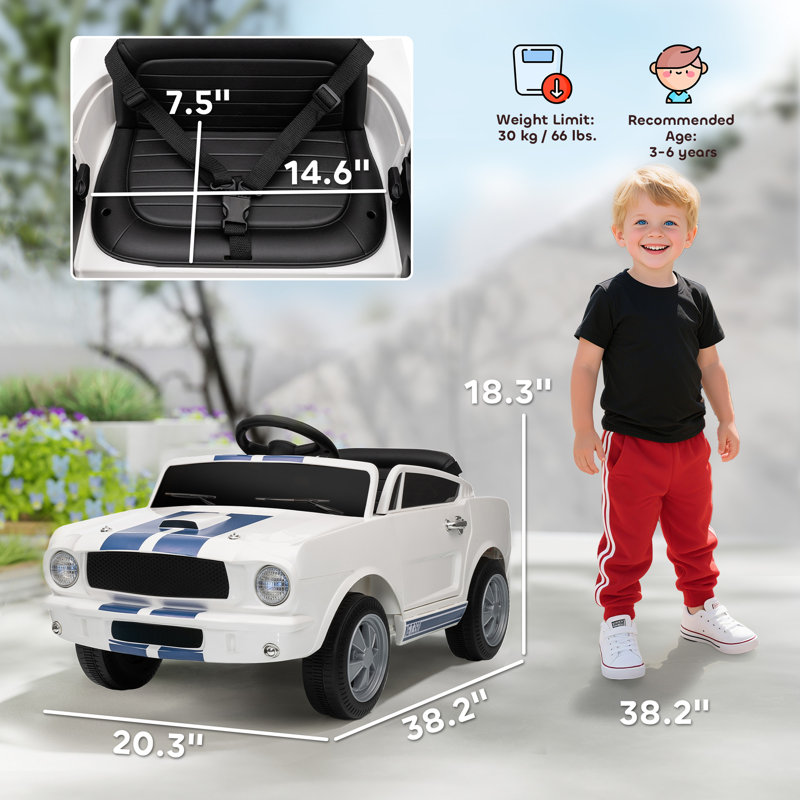 Licensed Ford Shelby GT 350 Kids Ride On Car, 12V Battery Powered Electric Vehicle with Remote Control, Adjustable Speed, MP3 Player, Smooth Start, LED Lights for Kids Ages 3-6, White